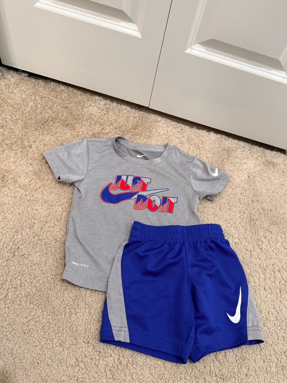 Nike Gray 'Just Do It' Tee with Royal Blue Athletic Shorts
